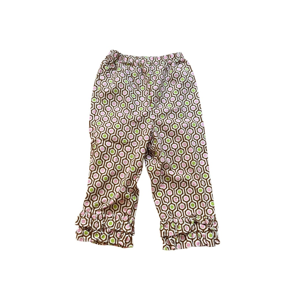 Ruffle Hem Pants Kids Brown Pink Geometric Retro SIZE 6X